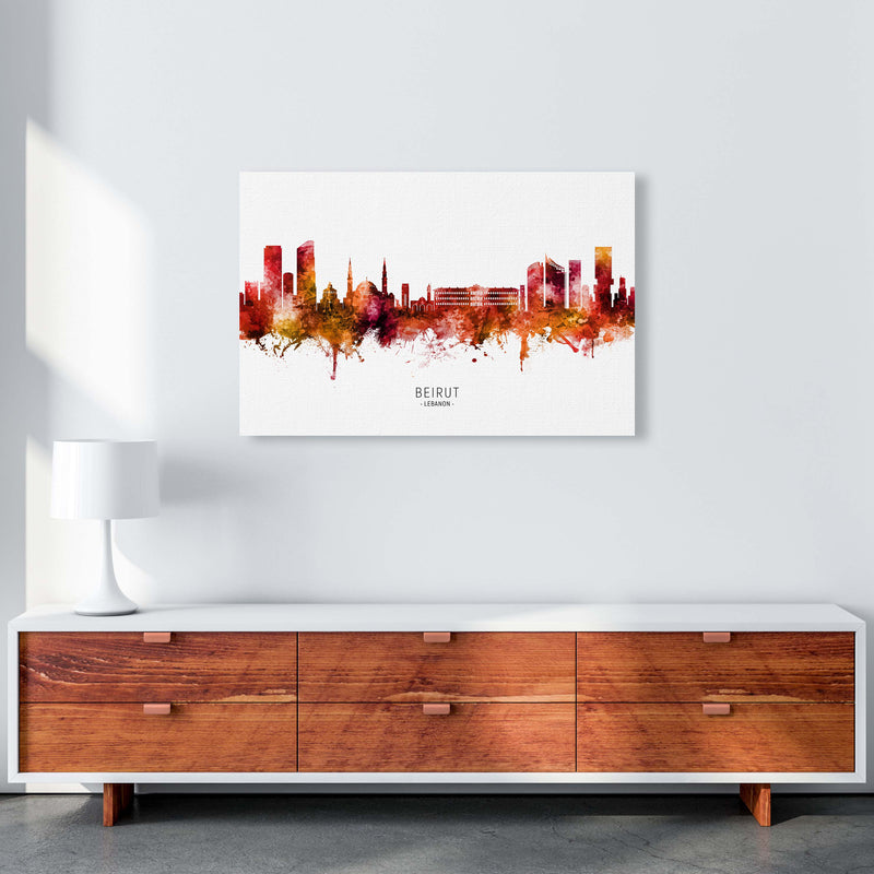 Beirut Lebanon Skyline Red City Name  by Michael Tompsett A1 Canvas