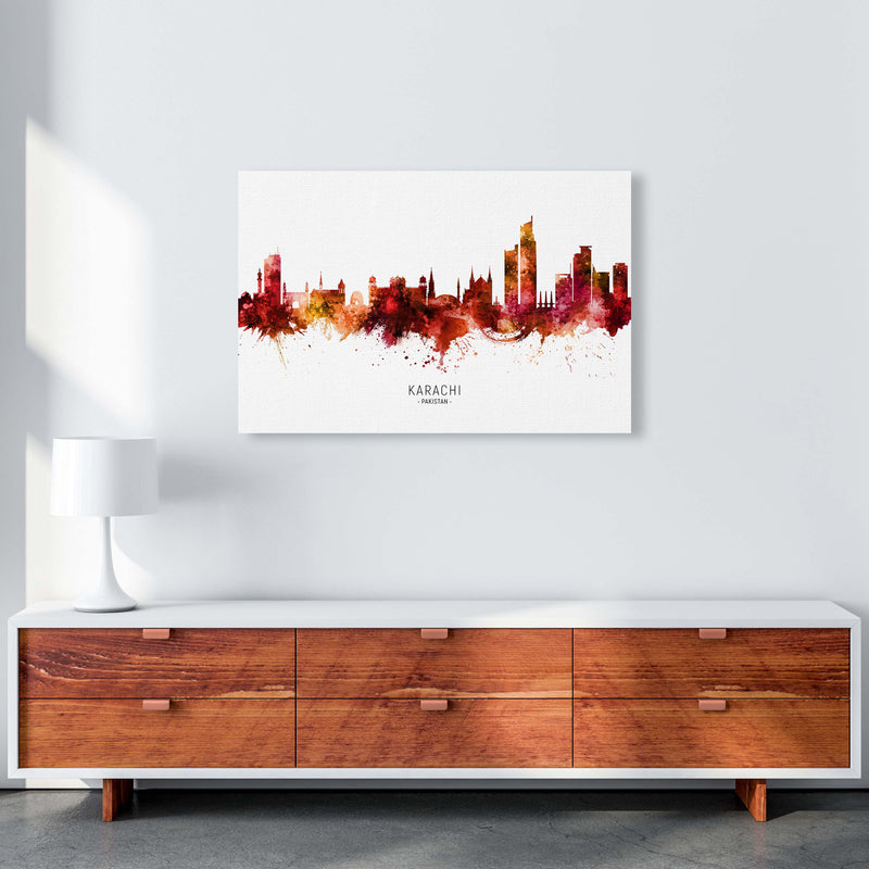 Karachi Pakistan Skyline Red City Name  by Michael Tompsett A1 Canvas