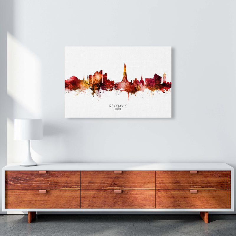 Reykjavik Iceland Skyline Red City Name  by Michael Tompsett A1 Canvas