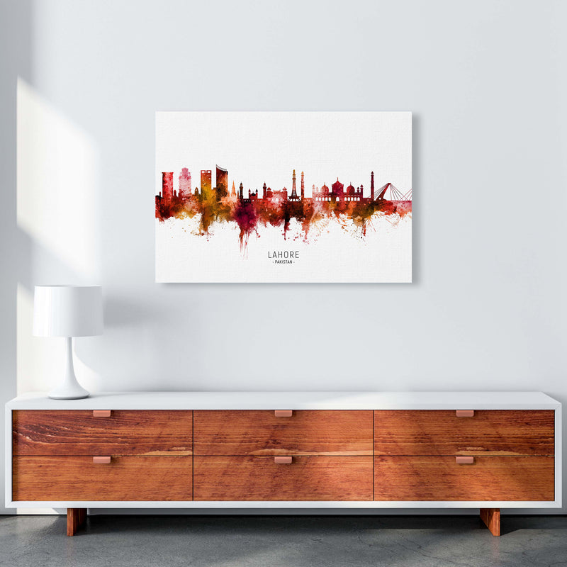 Lahore Pakistan Skyline Red City Name  by Michael Tompsett A1 Canvas