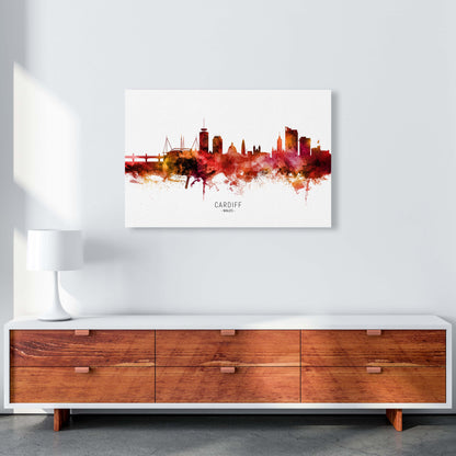 Cardiff Wales Skyline Red City Name Print by Michael Tompsett A1 Canvas