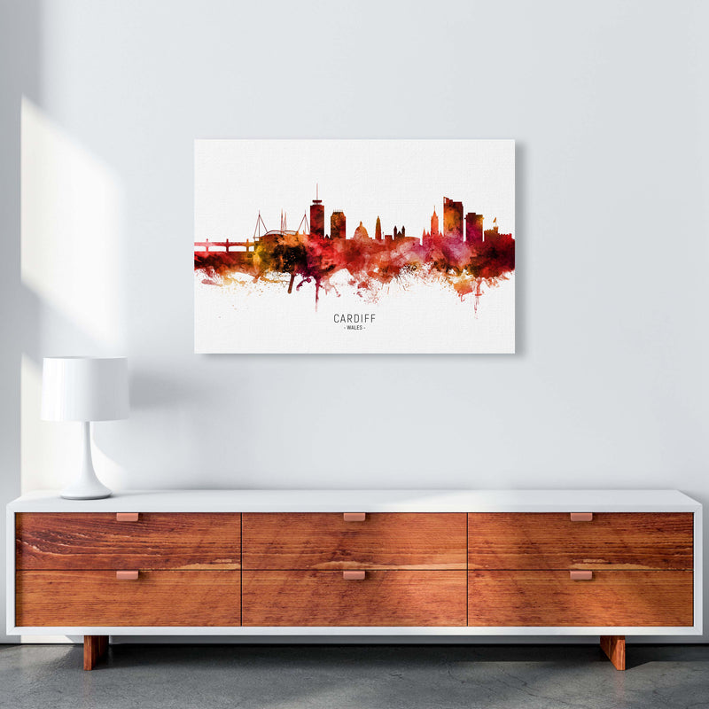 Cardiff Wales Skyline Red City Name Print by Michael Tompsett A1 Canvas