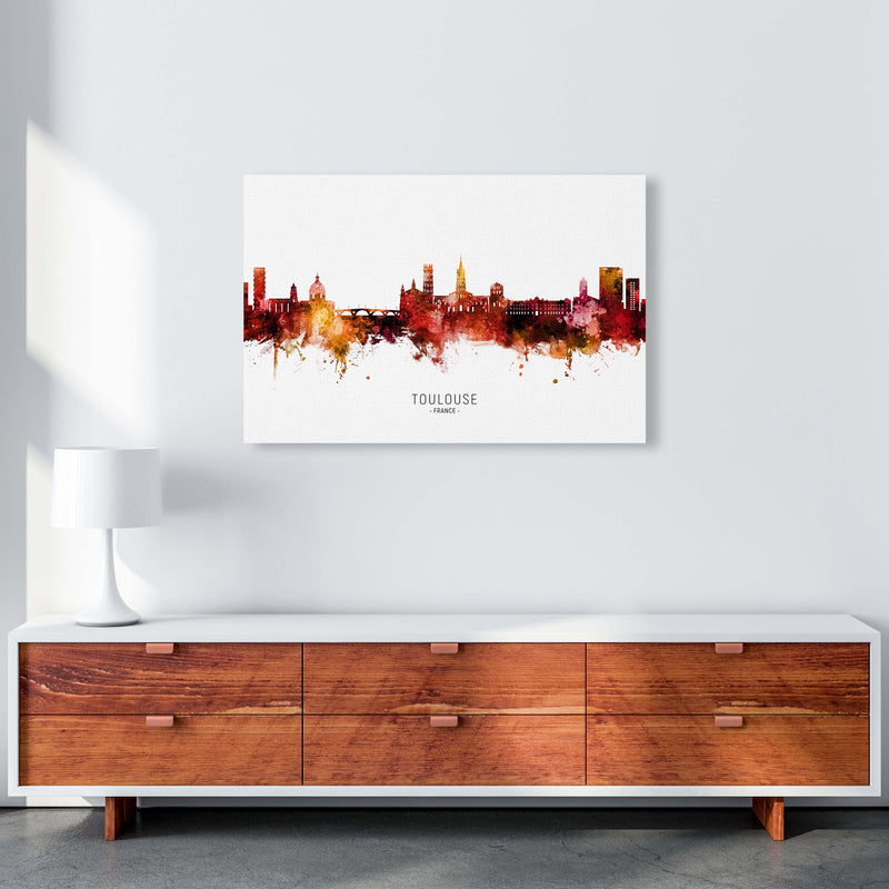 Toulouse France Skyline Red City Name  by Michael Tompsett A1 Canvas