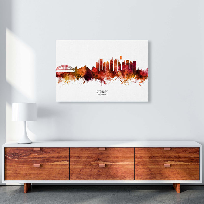 Sydney Australia Skyline Red City Name  by Michael Tompsett A1 Canvas