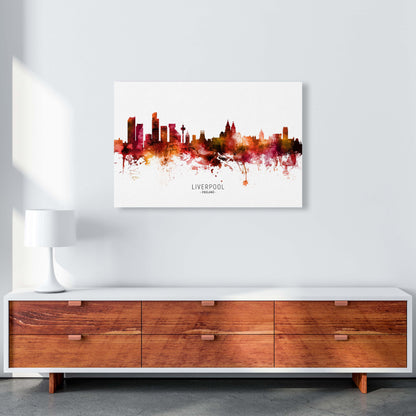 Liverpool England Skyline Red City Name  by Michael Tompsett A1 Canvas