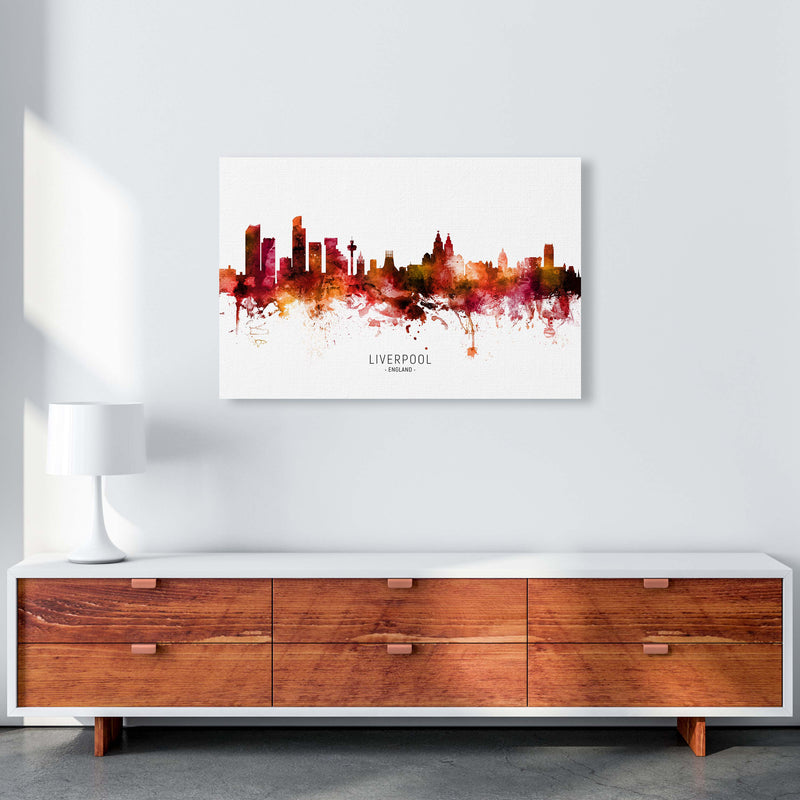 Liverpool England Skyline Red City Name  by Michael Tompsett A1 Canvas