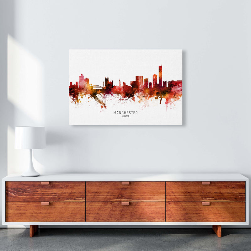 Manchester England Skyline Red City Name  by Michael Tompsett A1 Canvas