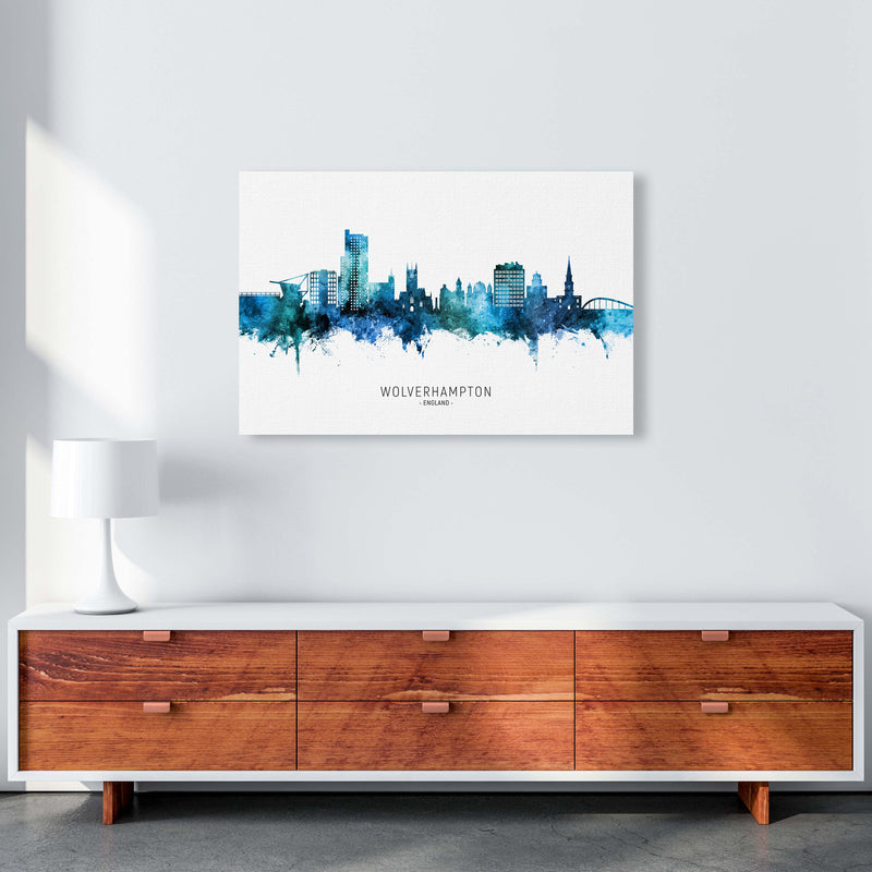 Wolverhampton England Skyline Blue City Name  by Michael Tompsett A1 Canvas