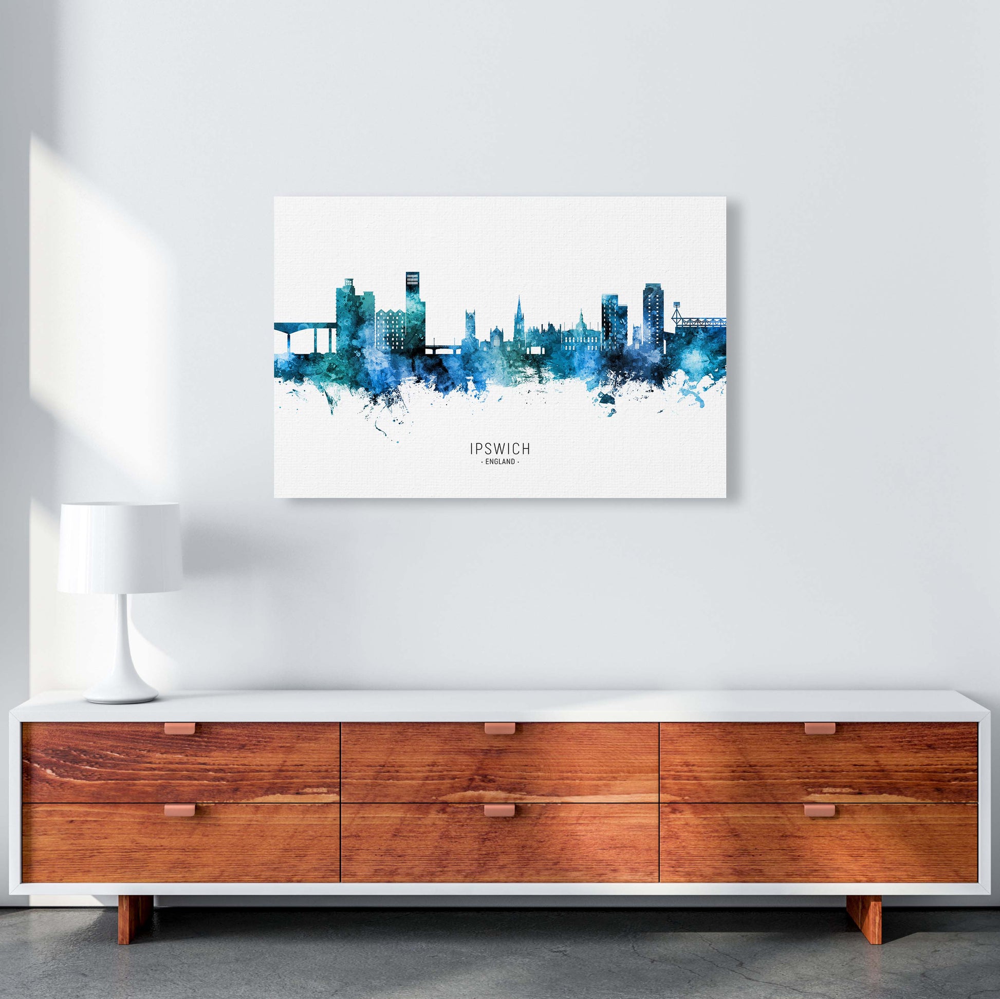 Ipswich England Skyline Blue City Name  by Michael Tompsett A1 Canvas