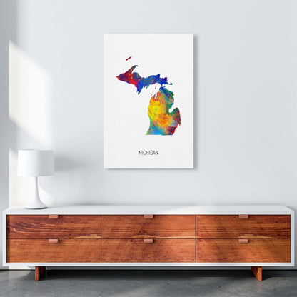 Michigan Watercolour Map Art Print by Michael Tompsett A1 Canvas