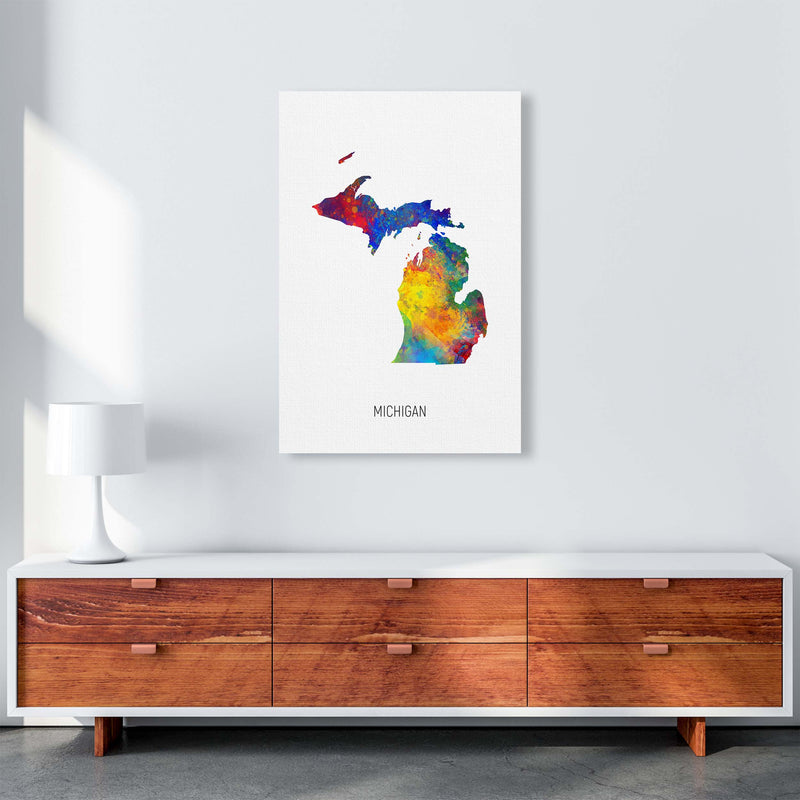 Michigan Watercolour Map Art Print by Michael Tompsett A1 Canvas