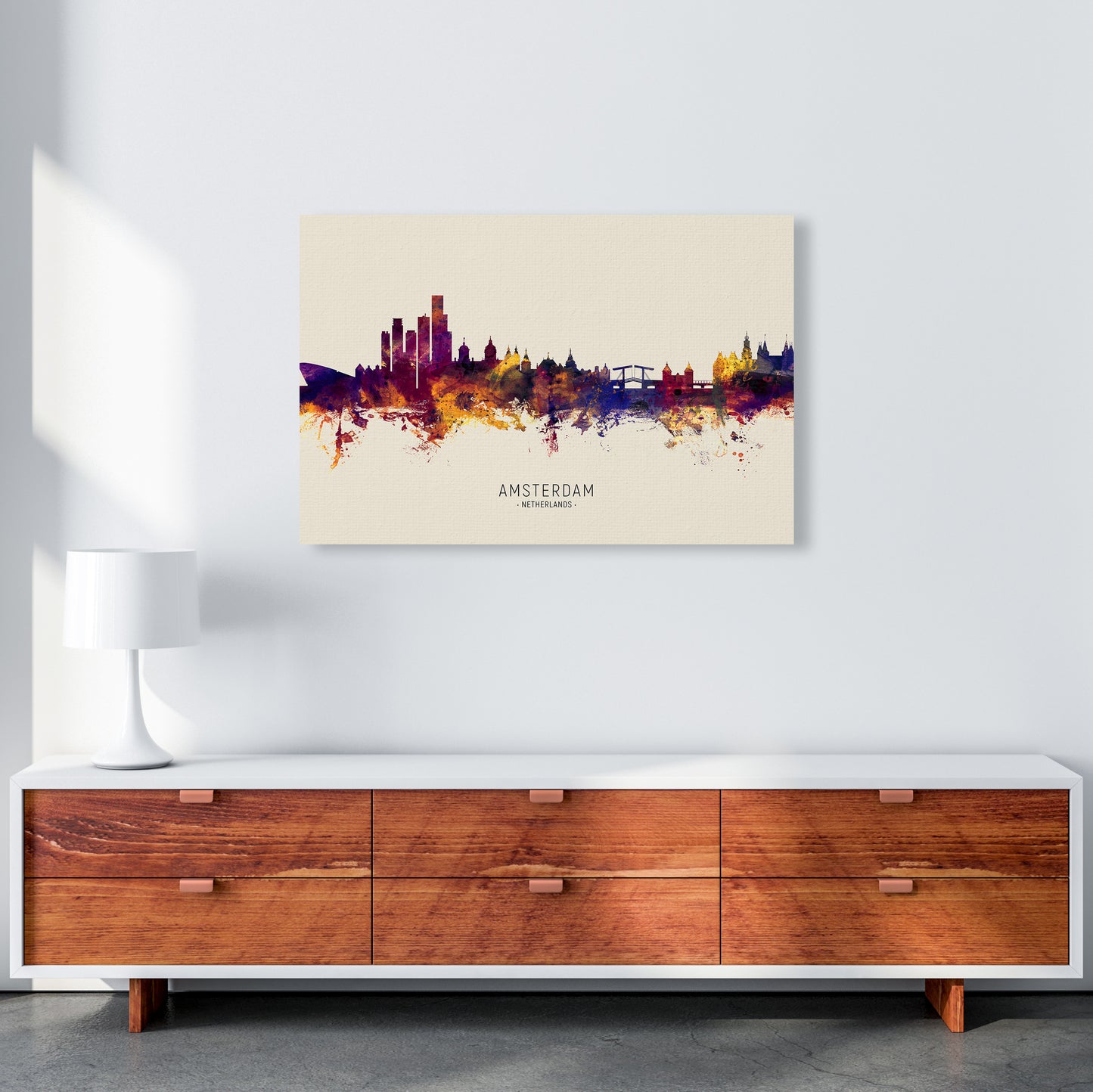 Amsterdam Netherlands Skyline Autumn City Name Art Print by Michael Tompsett A1 Canvas
