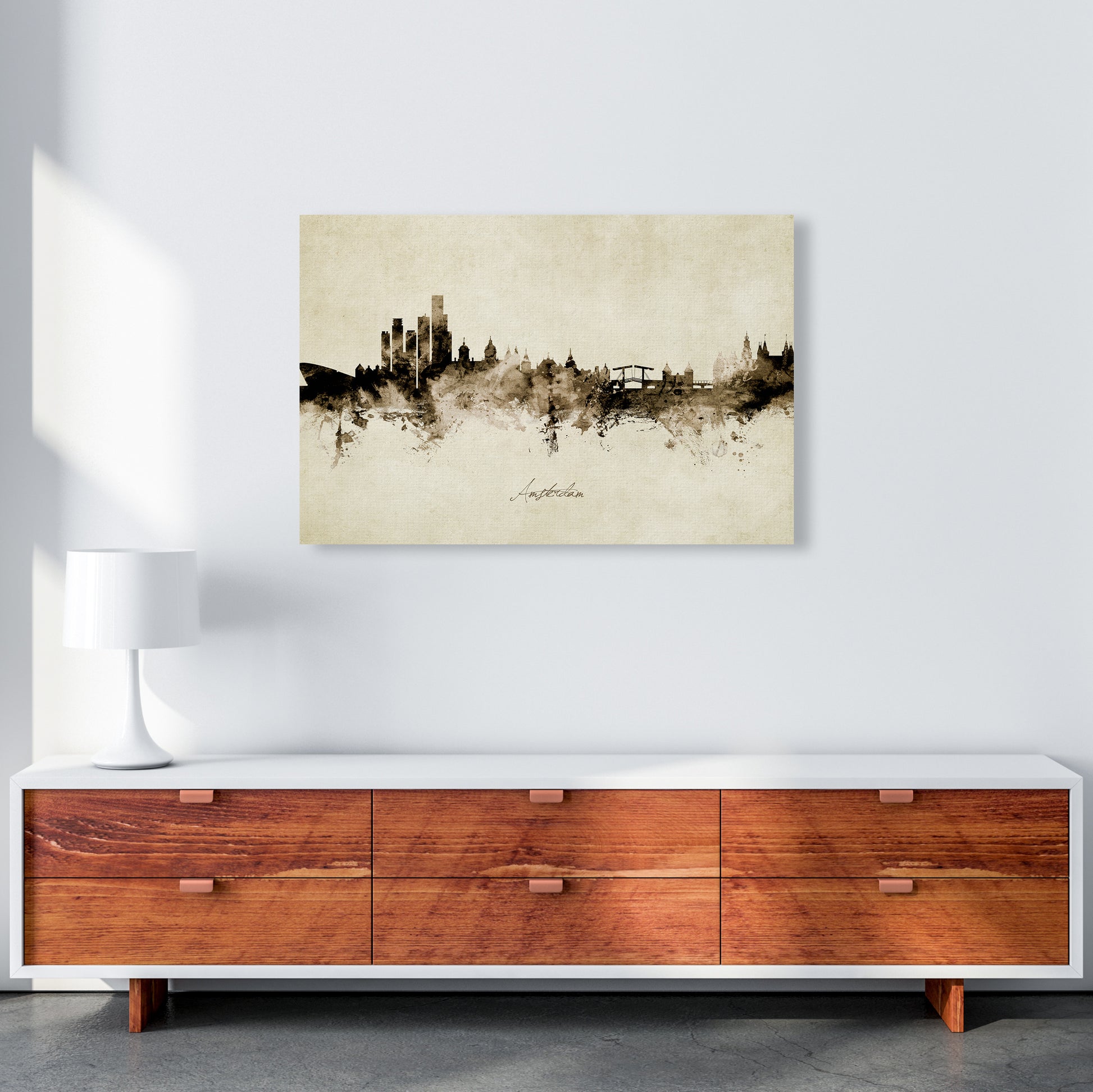 Amsterdam Netherlands Skyline Vintage Art Print by Michael Tompsett A1 Canvas