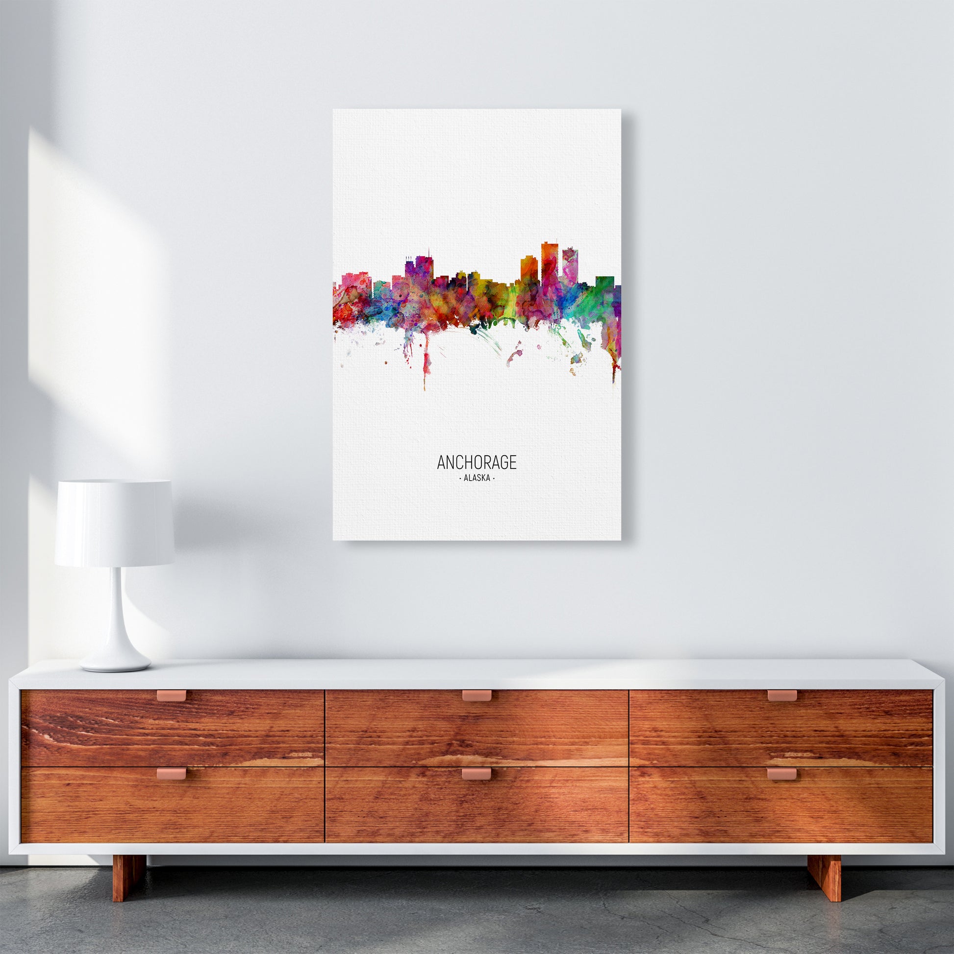 Anchorage Alaska Skyline Portrait Art Print by Michael Tompsett A1 Canvas