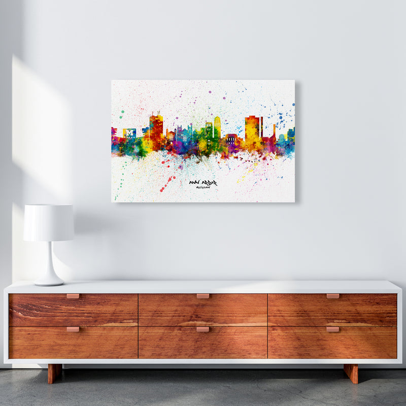 Ann Arbor Michigan Skyline Splash Art Print by Michael Tompsett A1 Canvas