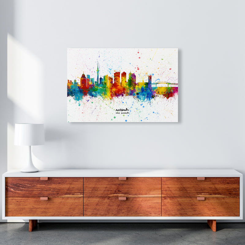 Auckland New Zealand Skyline Splash Art Print by Michael Tompsett A1 Canvas