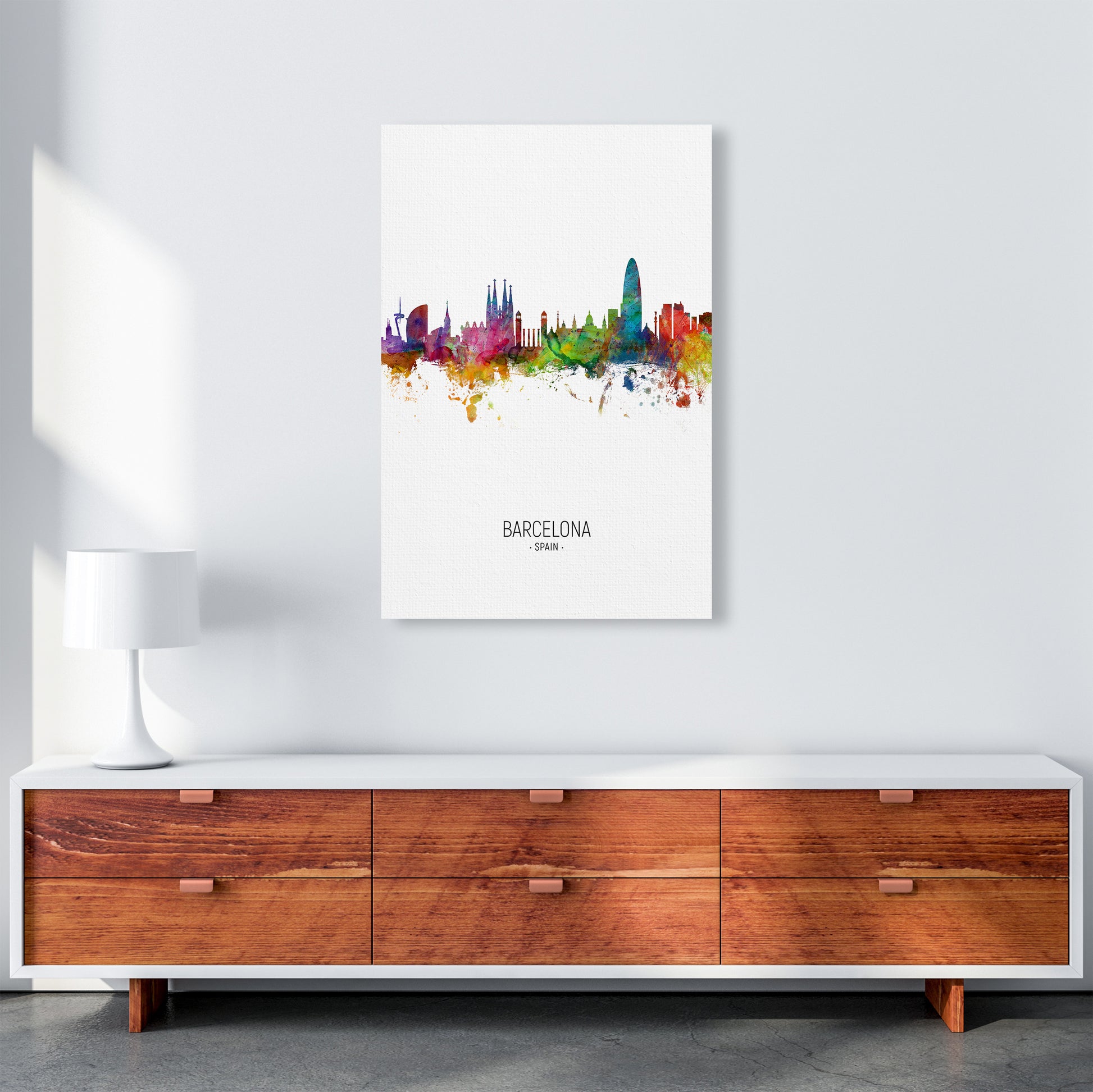Barcelona Spain Skyline Portrait Art Print by Michael Tompsett A1 Canvas