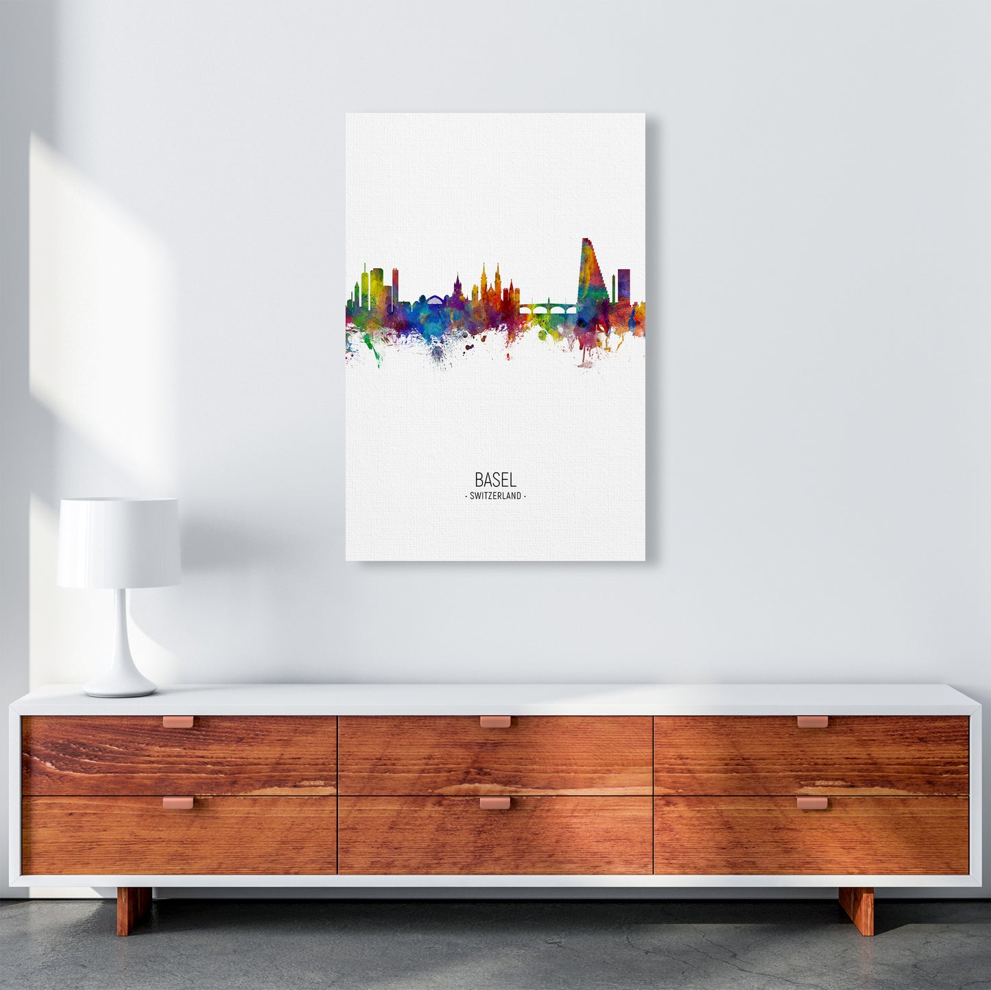Basel Switzerland Skyline Portrait Art Print by Michael Tompsett A1 Canvas