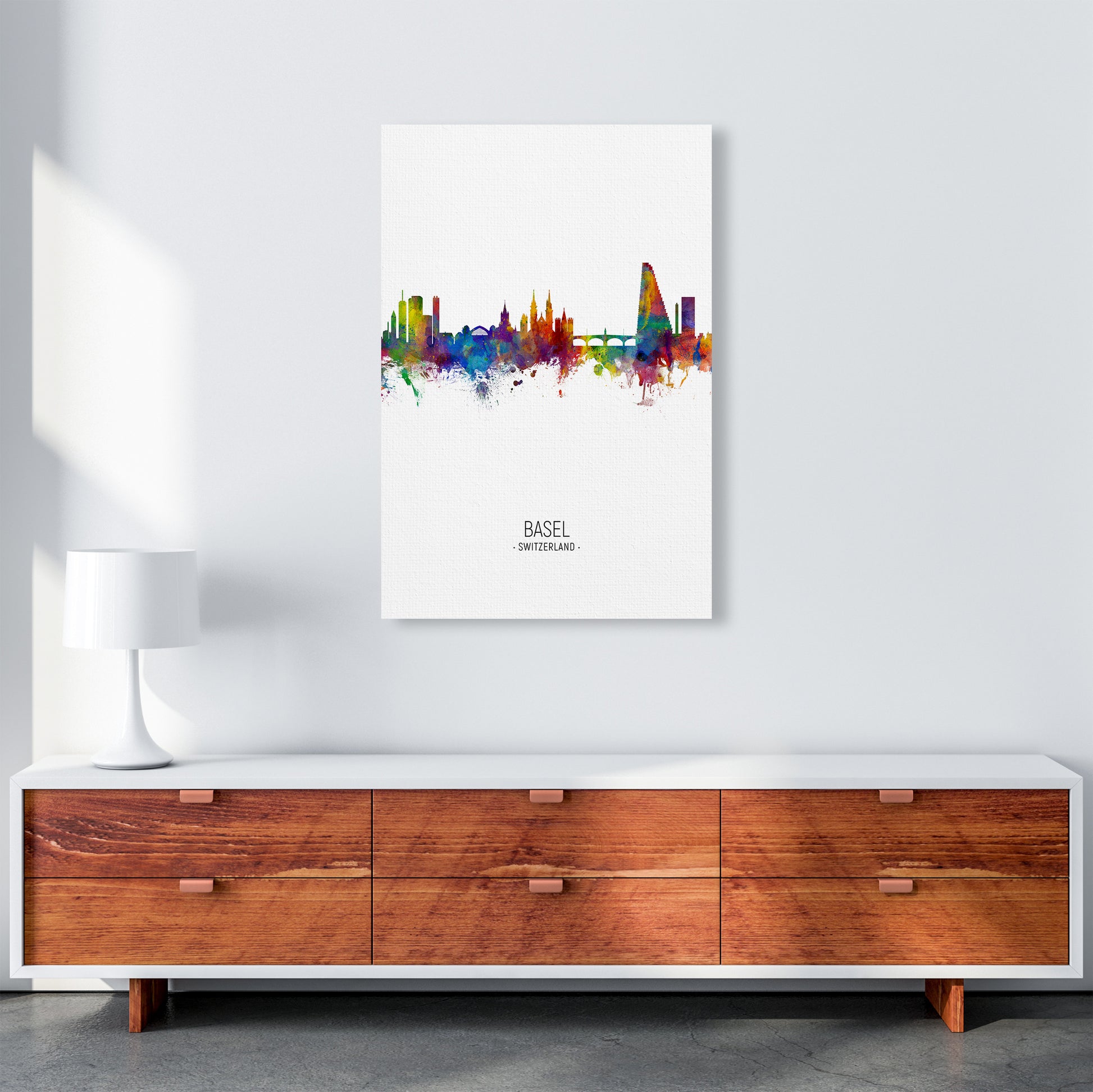 Basel Switzerland Skyline Portrait Art Print by Michael Tompsett A1 Canvas