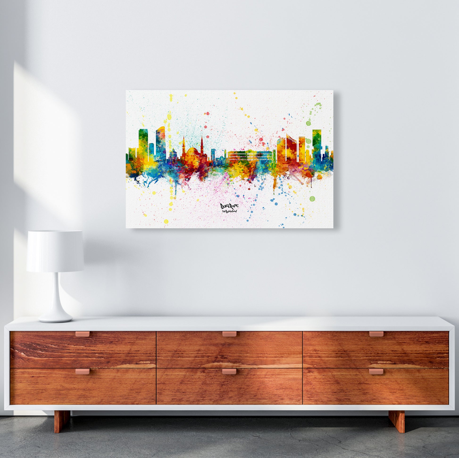 Beirut Lebanon Skyline Splash Art Print by Michael Tompsett A1 Canvas