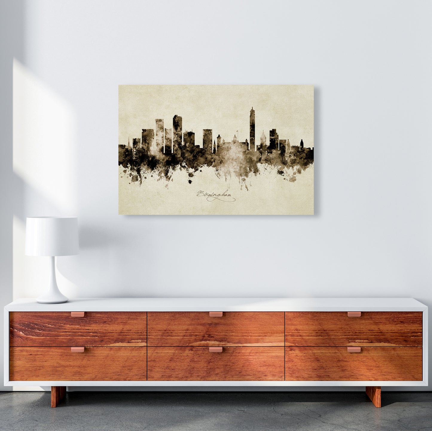 Birmingham England Skyline Vintage Art Print by Michael Tompsett A1 Canvas