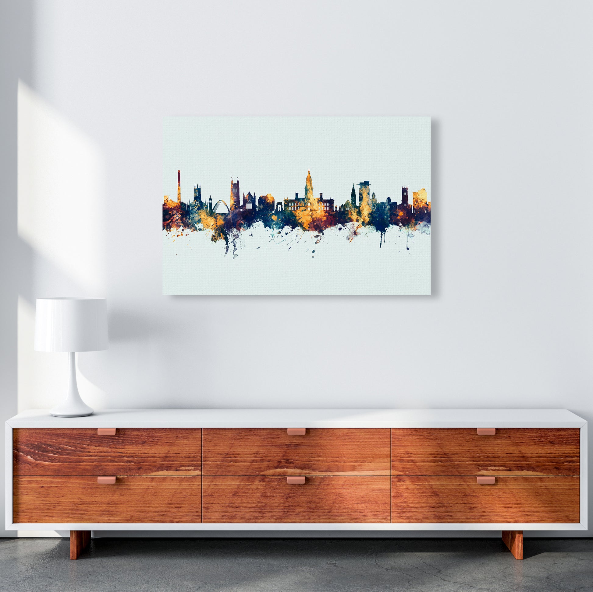 Bolton England Skyline Blue Orange Art Print by Michael Tompsett A1 Canvas