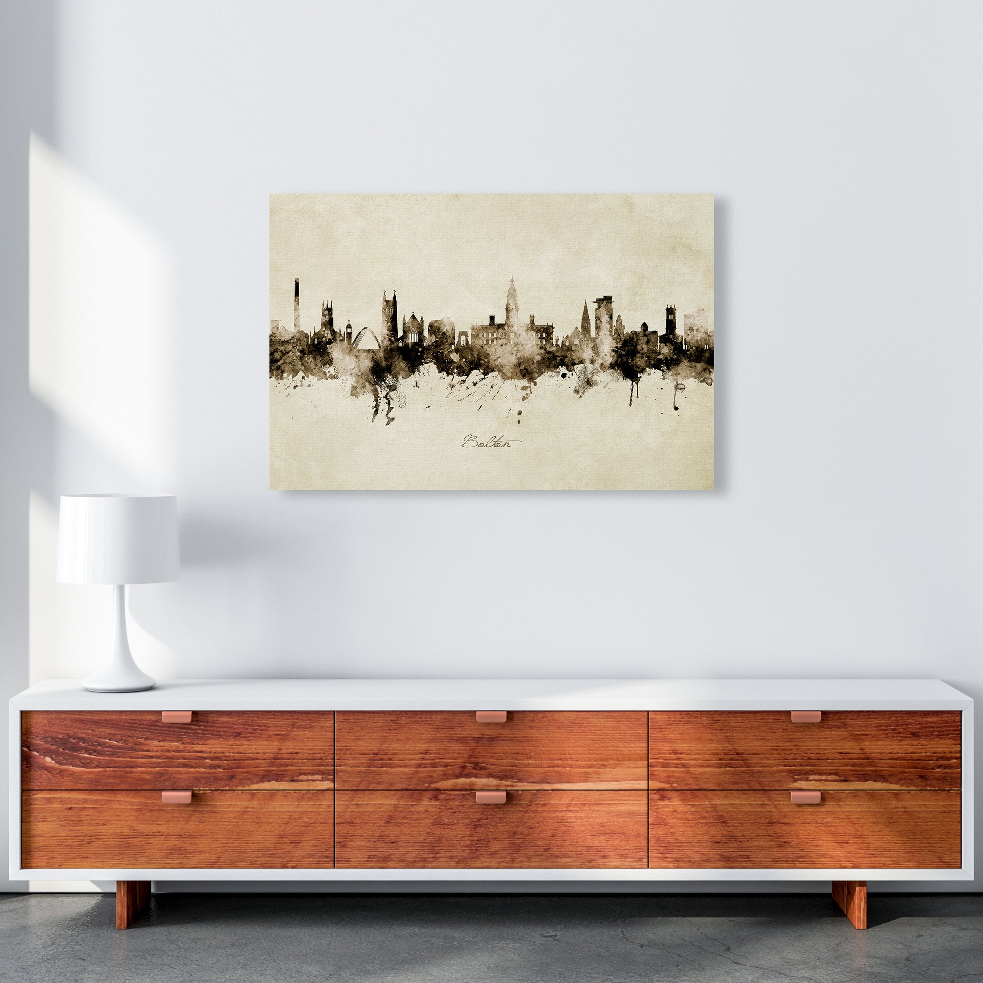 Bolton England Skyline Vintage Art Print by Michael Tompsett A1 Canvas