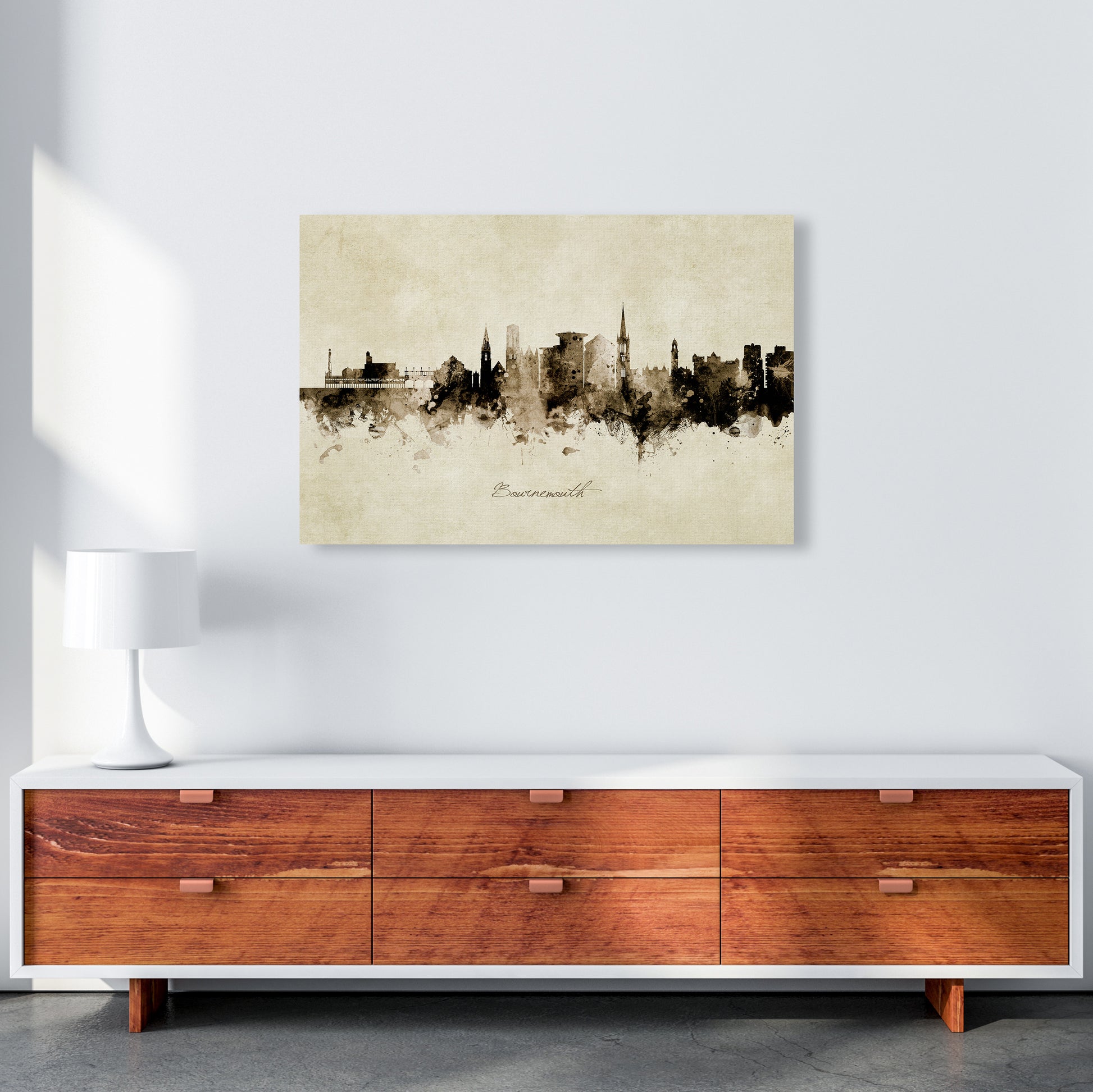 Bournemouth England Skyline Vintage Art Print by Michael Tompsett A1 Canvas