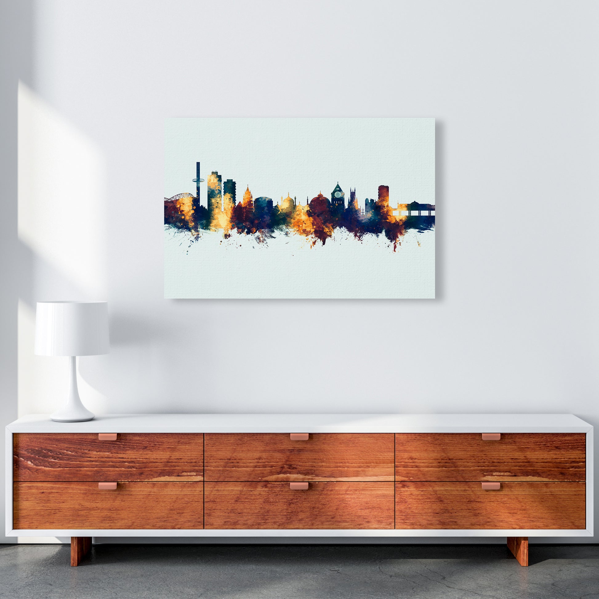 Brighton England Skyline Blue Orange Art Print by Michael Tompsett A1 Canvas