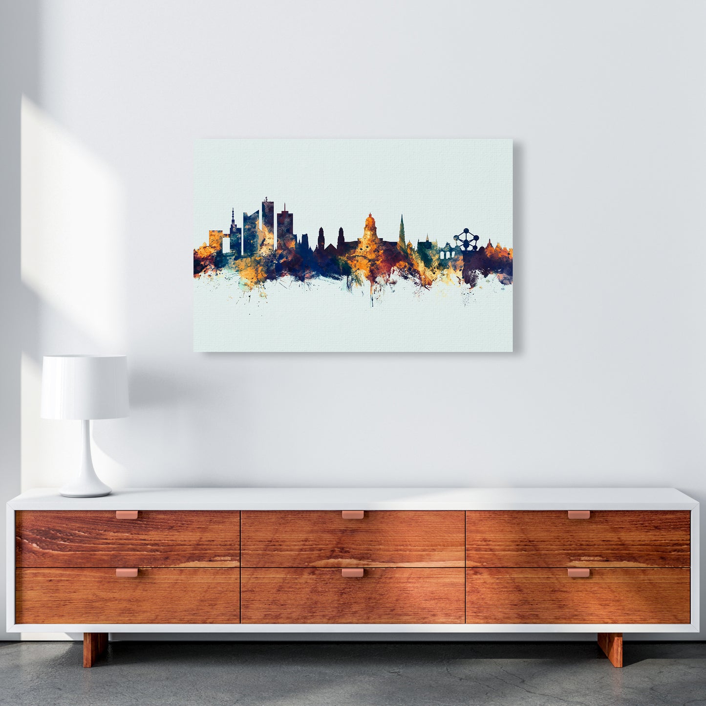 Brussels Belgium Skyline Blue Orange Art Print by Michael Tompsett A1 Canvas