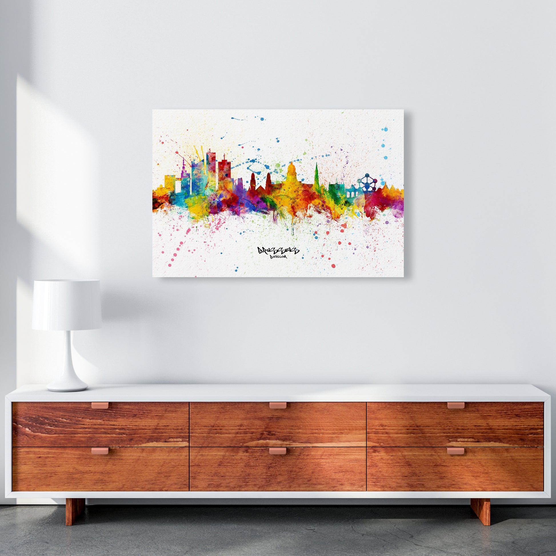 Brussels Belgium Skyline Splash Art Print by Michael Tompsett A1 Canvas