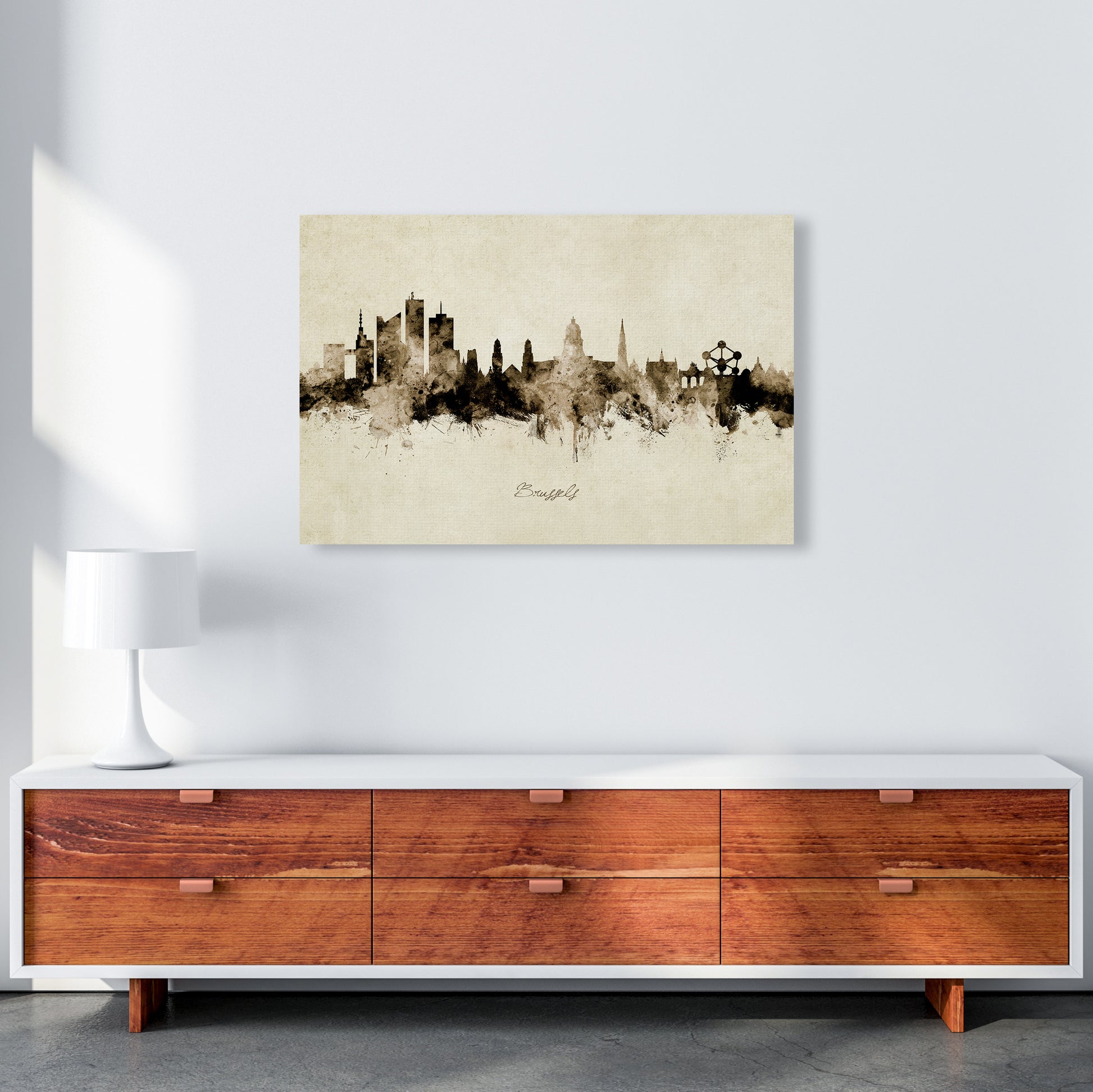 Brussels Belgium Skyline Vintage Art Print by Michael Tompsett A1 Canvas