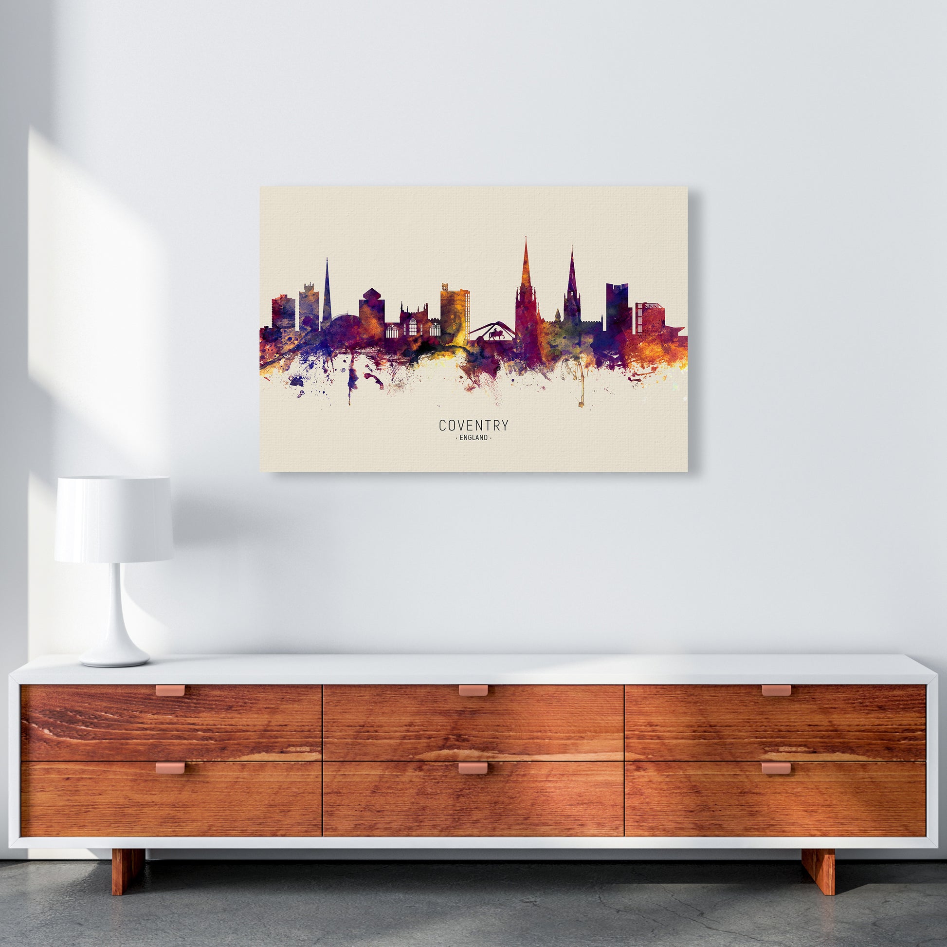 Coventry England Skyline Autumn City Name Art Print by Michael Tompsett A1 Canvas
