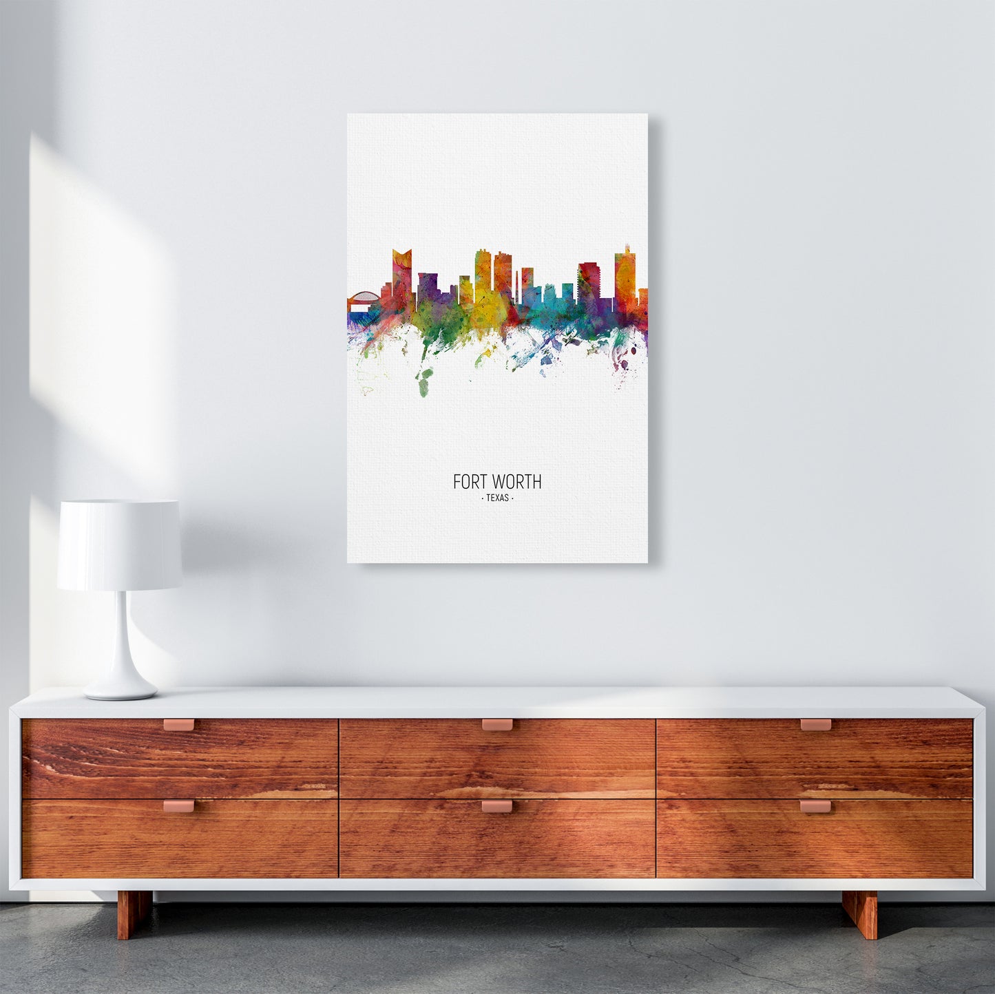 Fort Worth Texas Skyline Portrait Art Print by Michael Tompsett A1 Canvas
