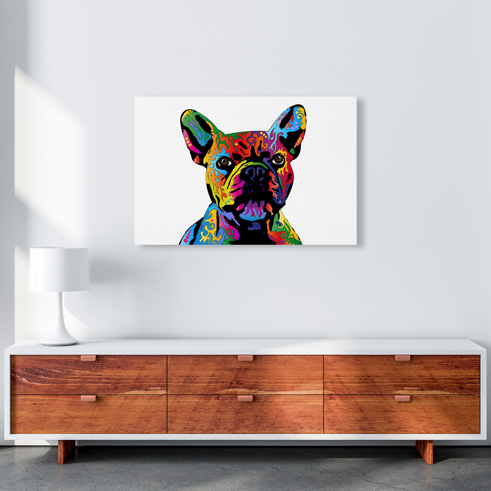 French Bulldog Dog White Art Print by Michael Tompsett A1 Canvas