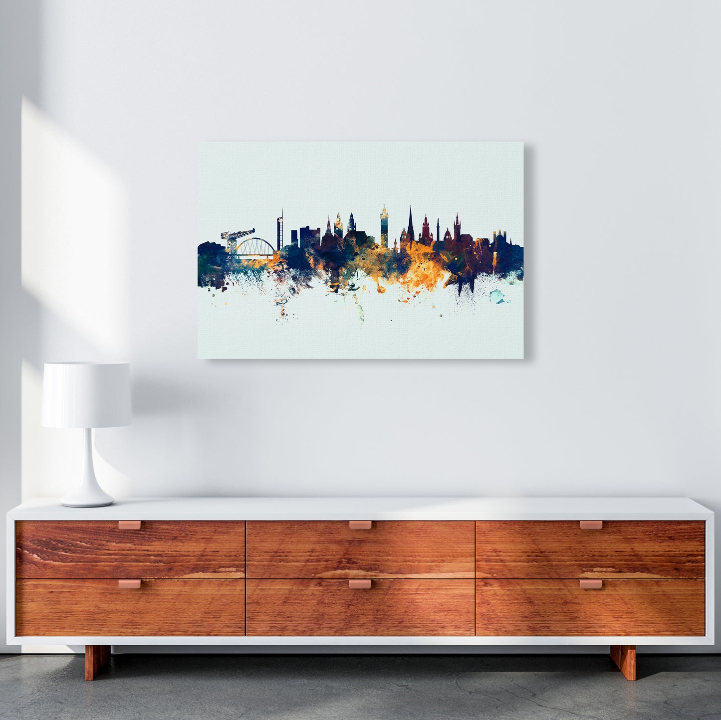 Glasgow Scotland Skyline Blue Orange Art Print by Michael Tompsett A1 Canvas