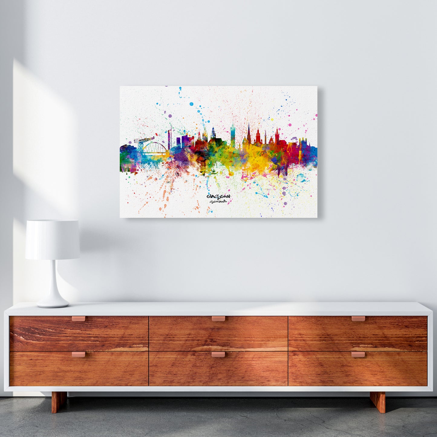 Glasgow Scotland Skyline Splash Art Print by Michael Tompsett A1 Canvas