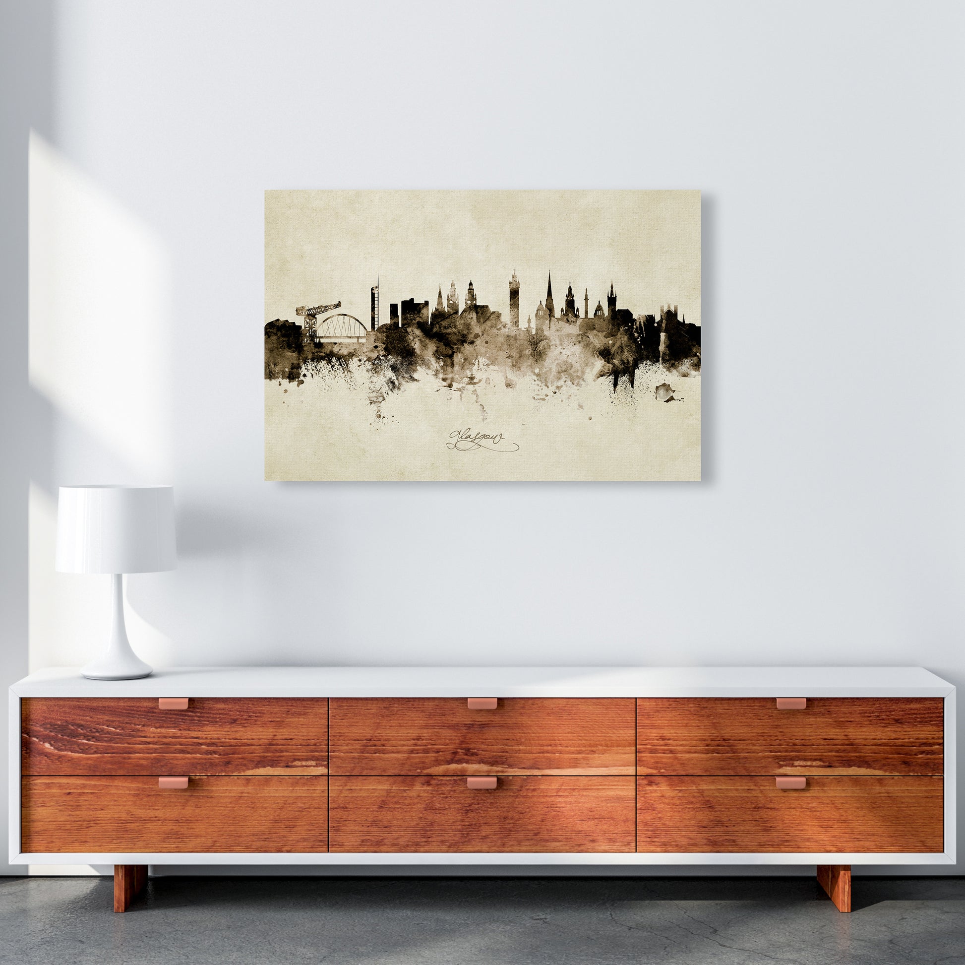 Glasgow Scotland Skyline Vintage Art Print by Michael Tompsett A1 Canvas