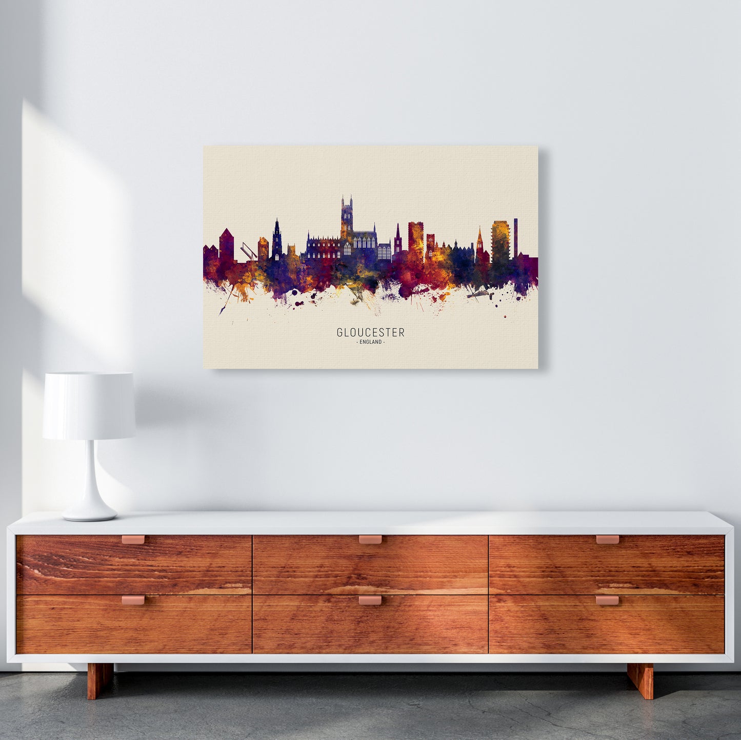 Gloucester England Skyline Autumn City Name Art Print by Michael Tompsett A1 Canvas