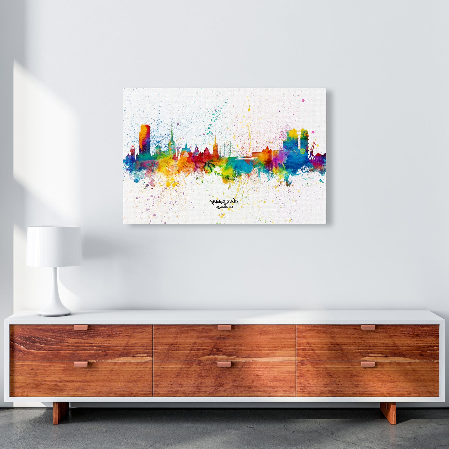 Halmstad Sweden Skyline Splash Art Print by Michael Tompsett A1 Canvas