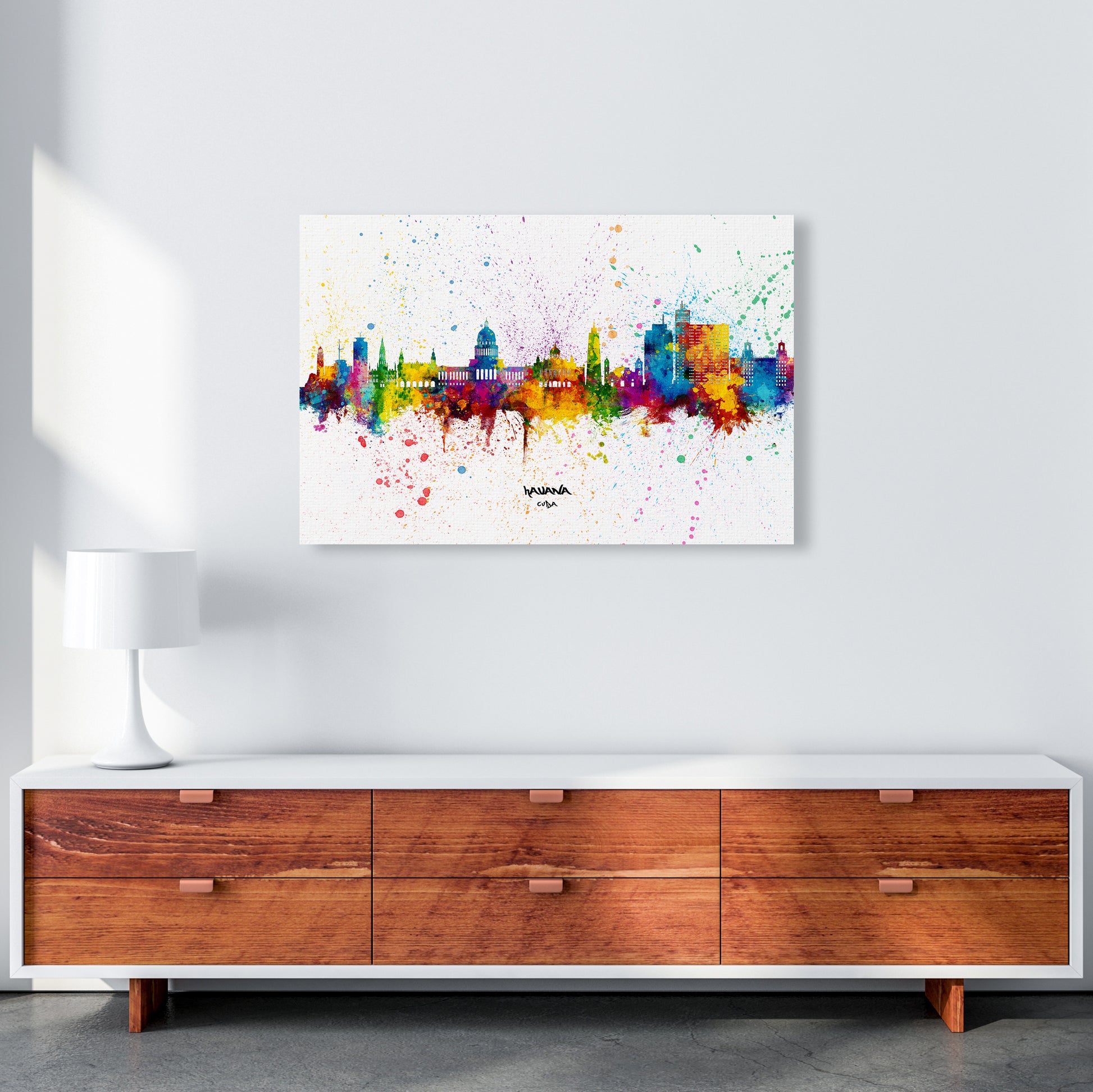 Havana Cuba Skyline Splash Art Print by Michael Tompsett A1 Canvas
