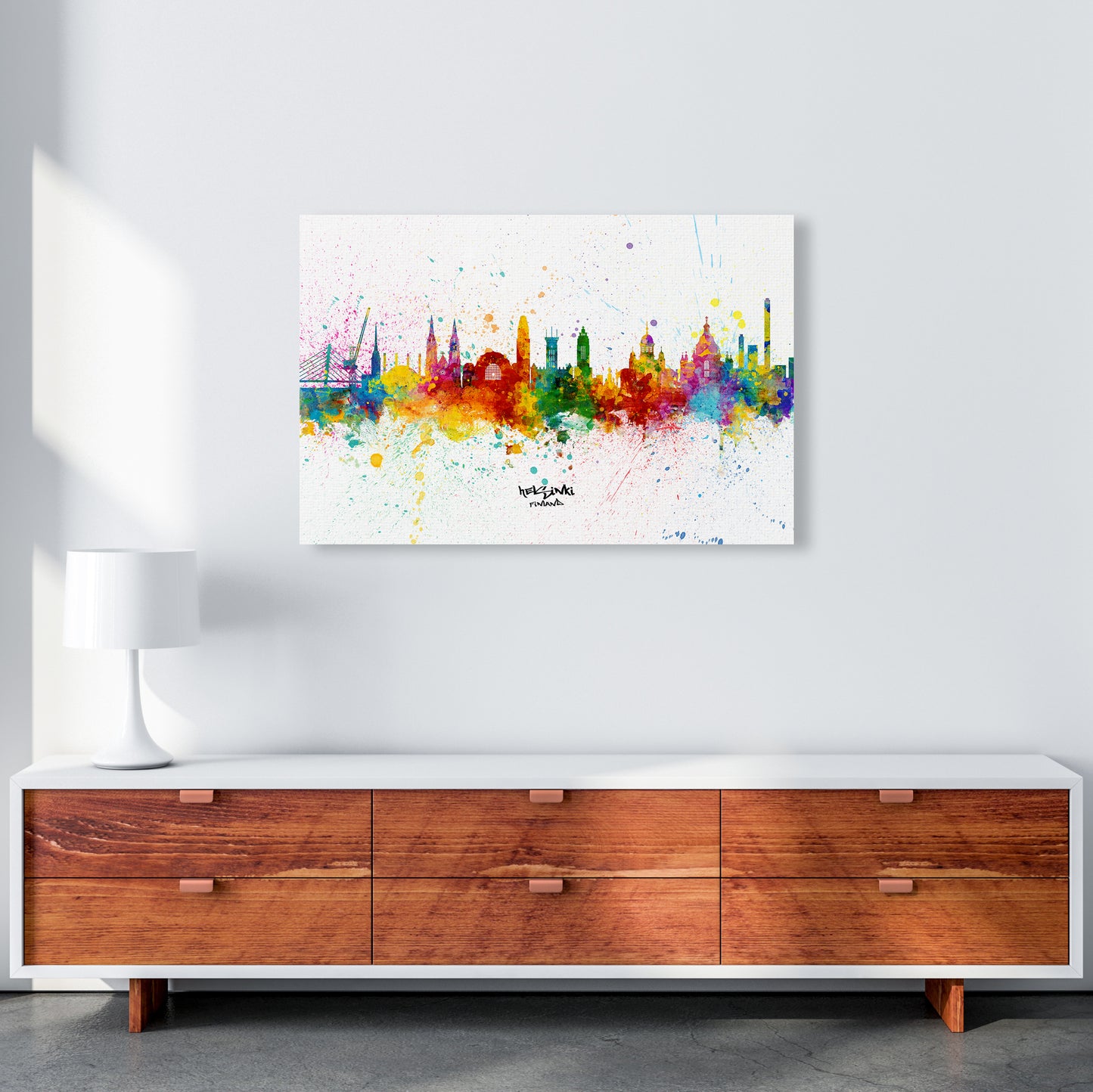 Helsinki Finland Skyline Splash Art Print by Michael Tompsett A1 Canvas