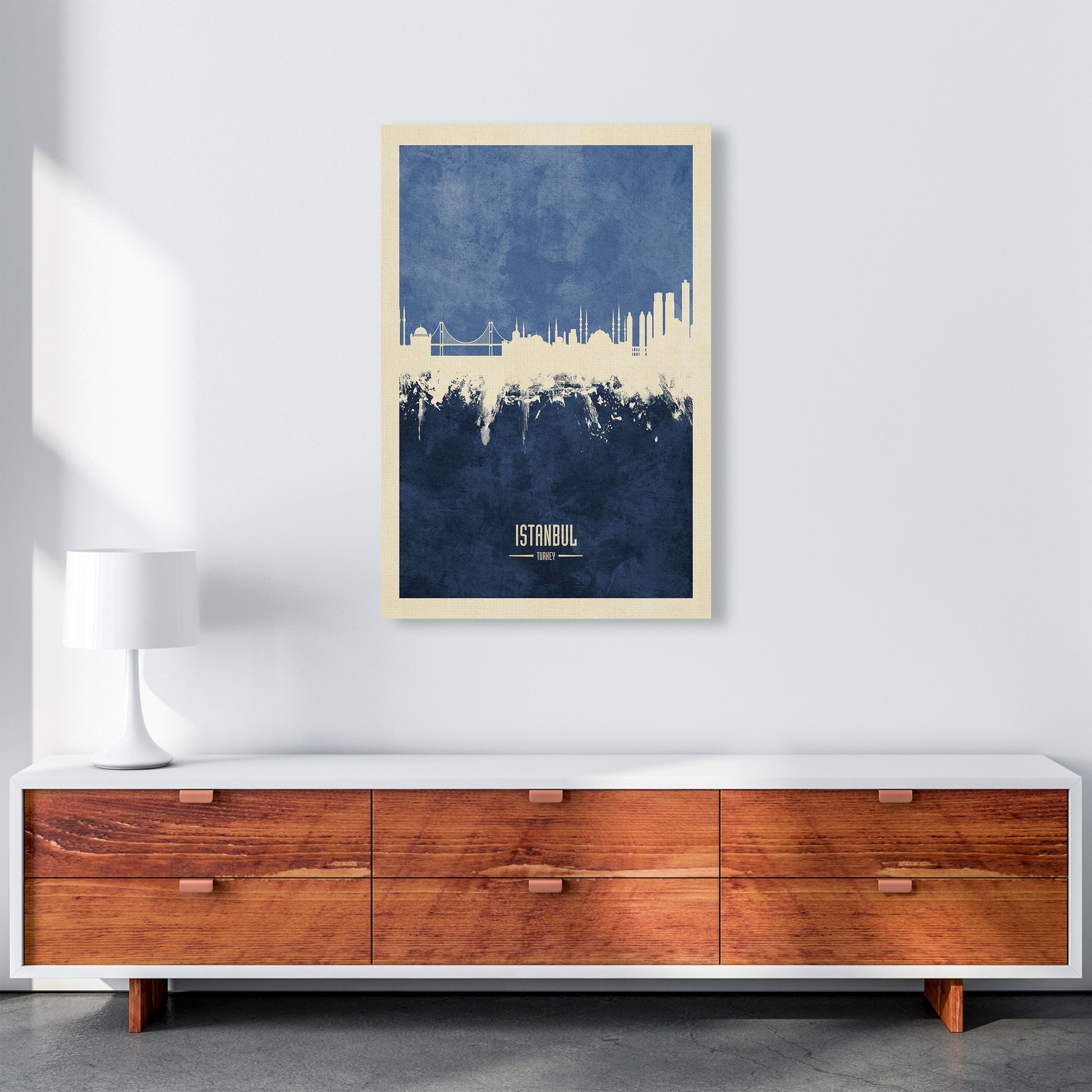 Istanbul Turkey Skyline Portrait Navy Art Print by Michael Tompsett A1 Canvas