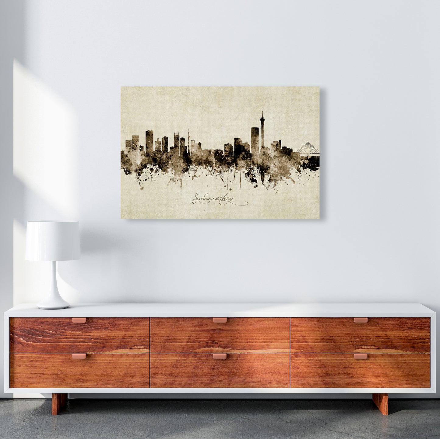 Johannesburg South Africa Skyline Vintage Art Print by Michael Tompsett A1 Canvas