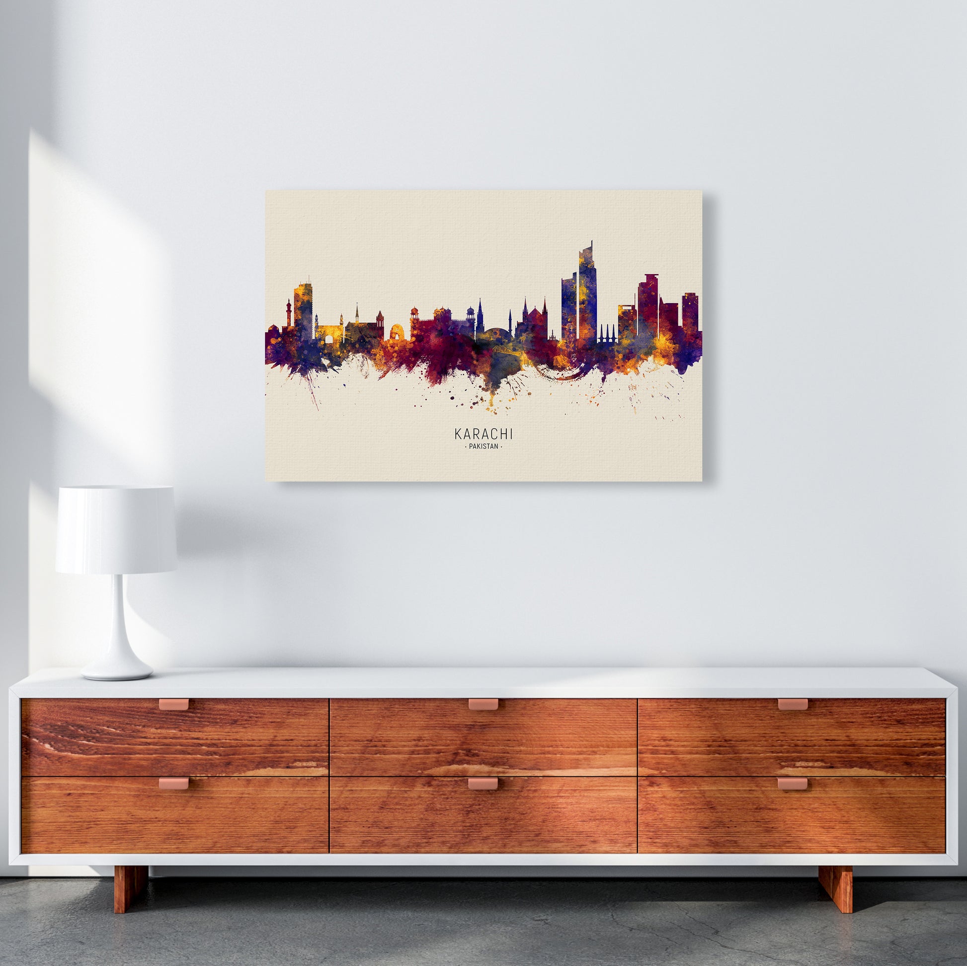 Karachi Pakistan Skyline Autumn City Name Art Print by Michael Tompsett A1 Canvas