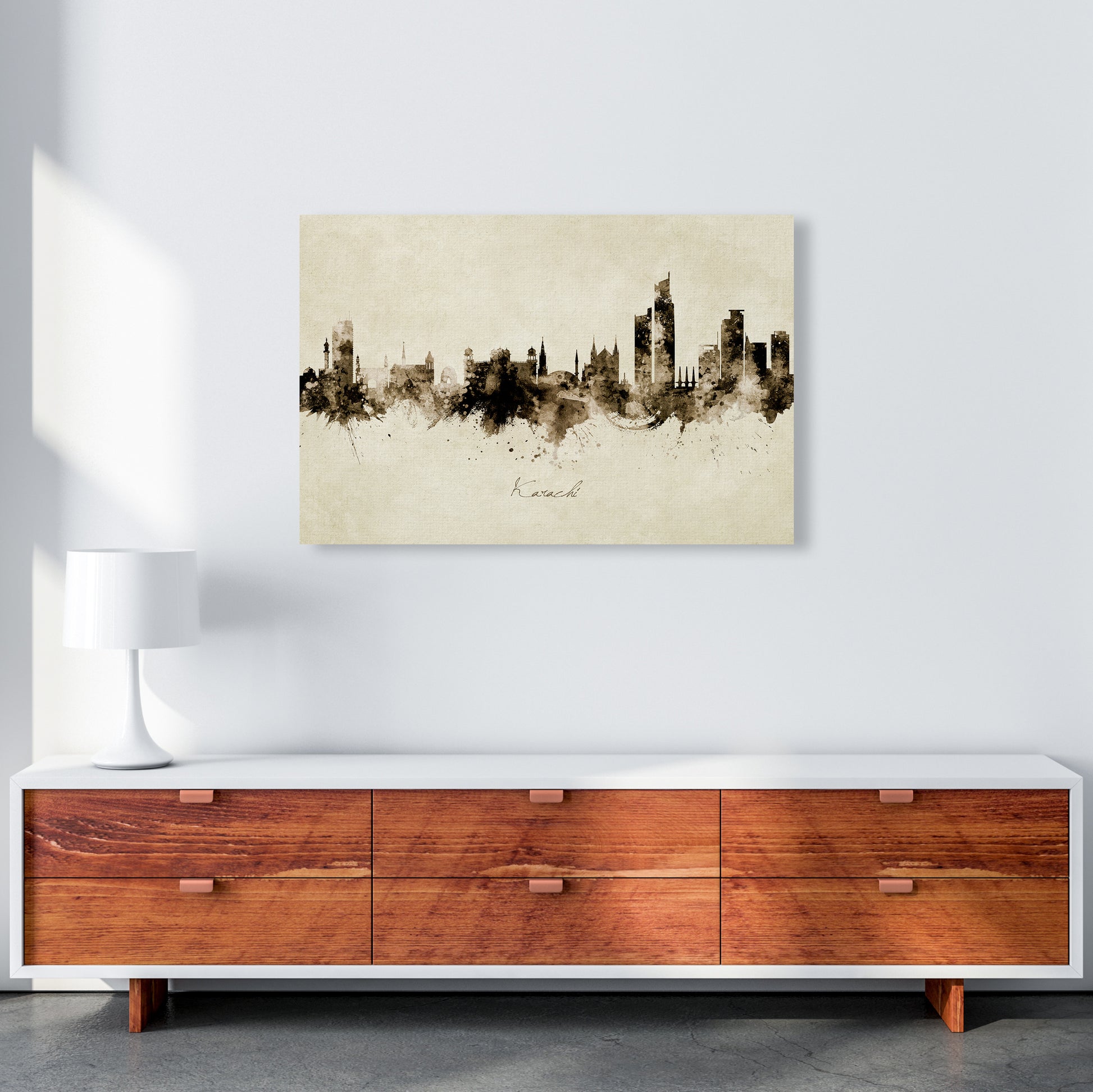 Karachi Pakistan Skyline Vintage Art Print by Michael Tompsett A1 Canvas