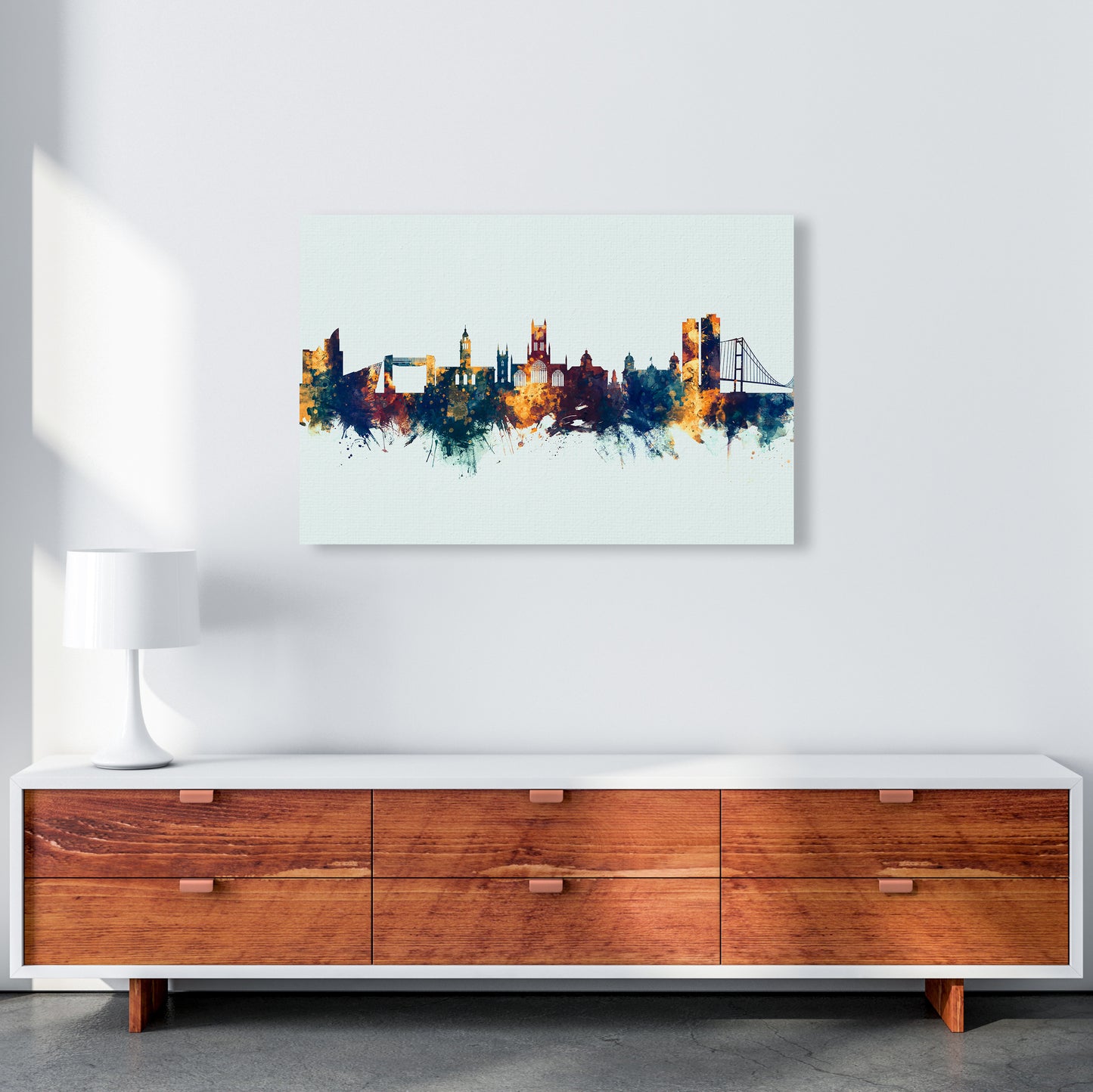 Kingston Upon Hull England Skyline Blue Orange Art Print by Michael Tompsett A1 Canvas