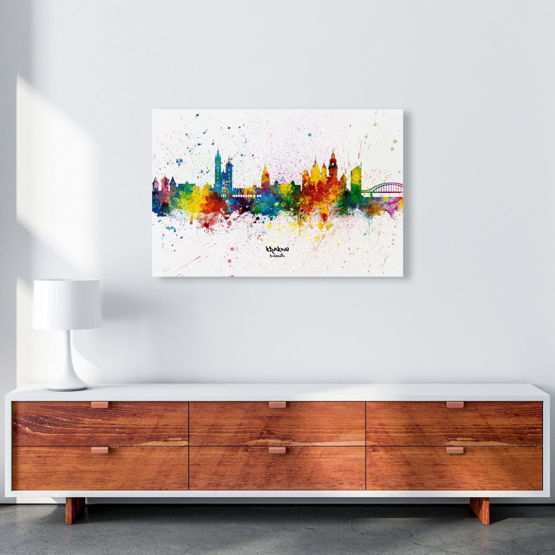Krakow Poland Skyline Splash Art Print by Michael Tompsett A1 Canvas