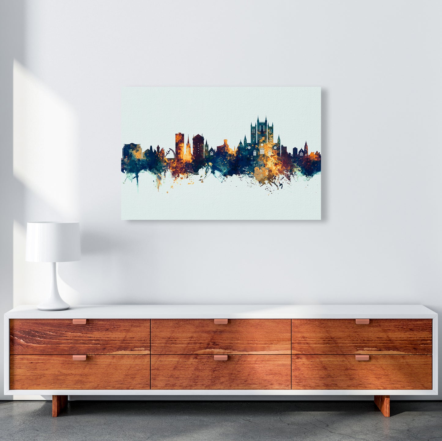 Lincoln England Skyline Blue Orange Art Print by Michael Tompsett A1 Canvas
