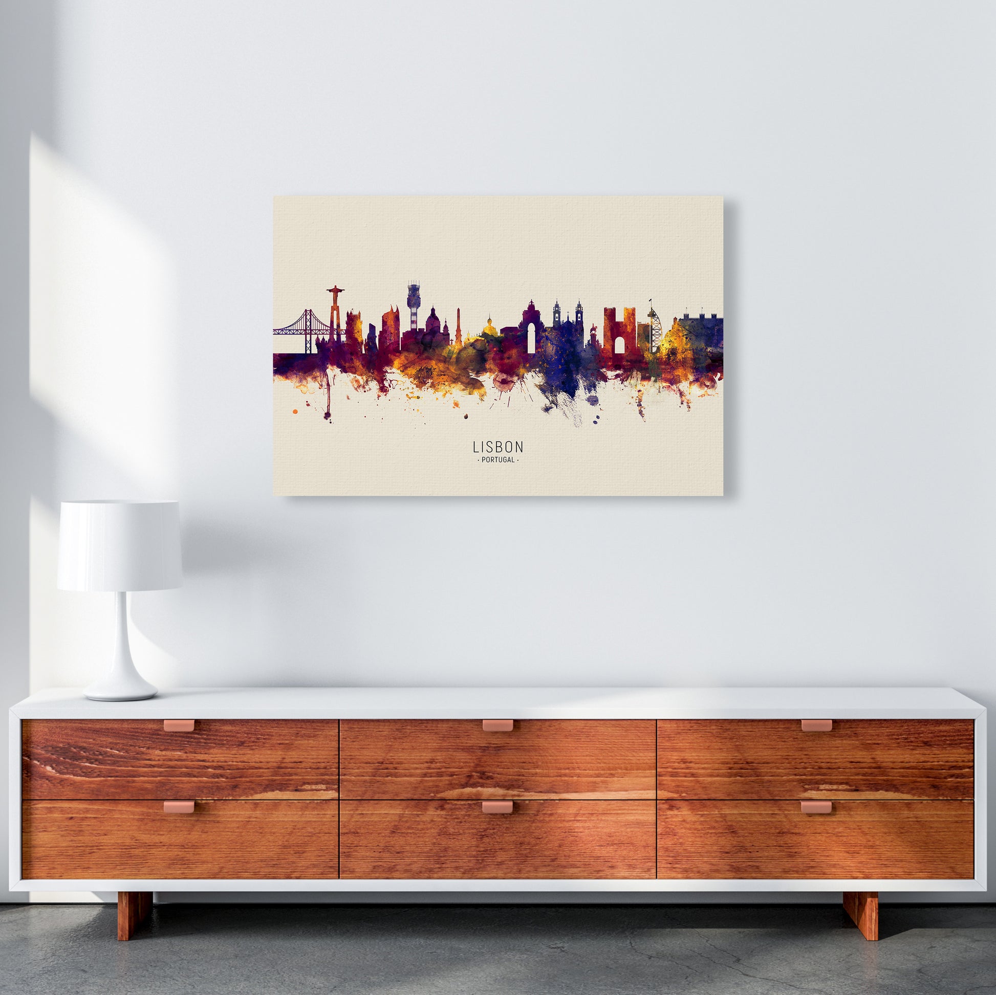 Lisbon Portugal Skyline Autumn City Name Art Print by Michael Tompsett A1 Canvas